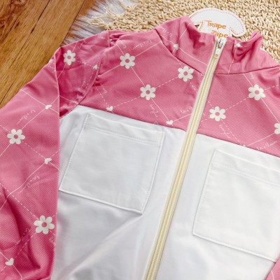 Conj. Jaqueta e Short Saia Florzinhas - Rosa e Branco